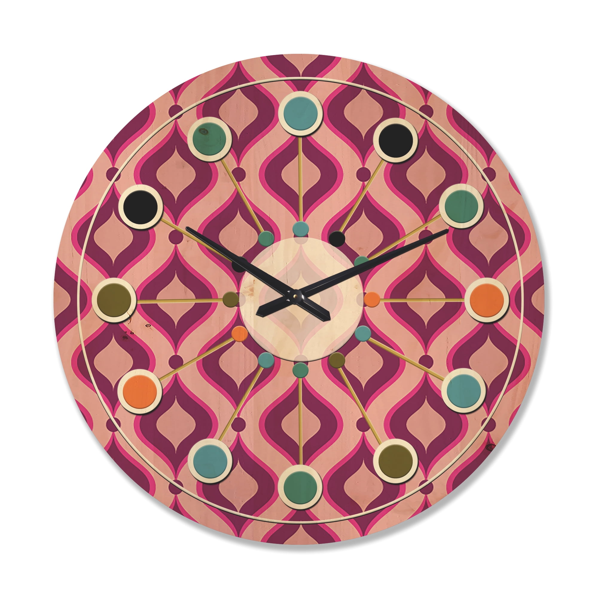 Designart 'Abstract Retro Geometrical Design Pattern IV' Mid-Century Modern Wood Wall Clock