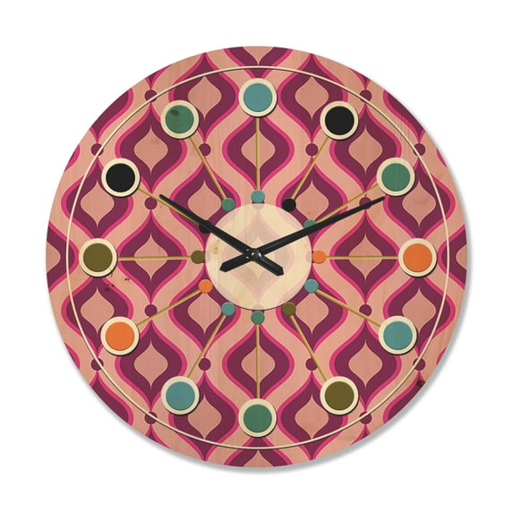 Designart 'Abstract Retro Geometrical Design Pattern IV' Mid-Century Modern Wood Wall Clock