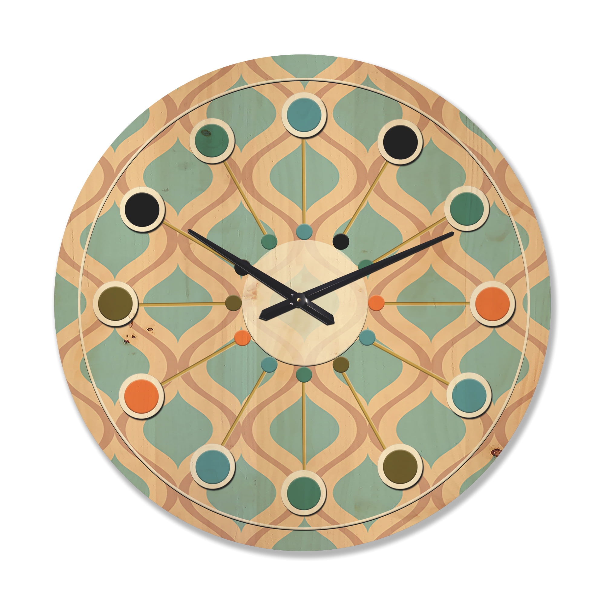 Designart 'Abstract Retro Geometrical Design Pattern V' Mid-Century Modern Wood Wall Clock
