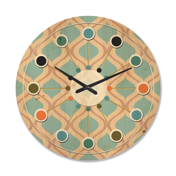 Designart 'Abstract Retro Geometrical Design Pattern V' Mid-Century Modern Wood Wall Clock