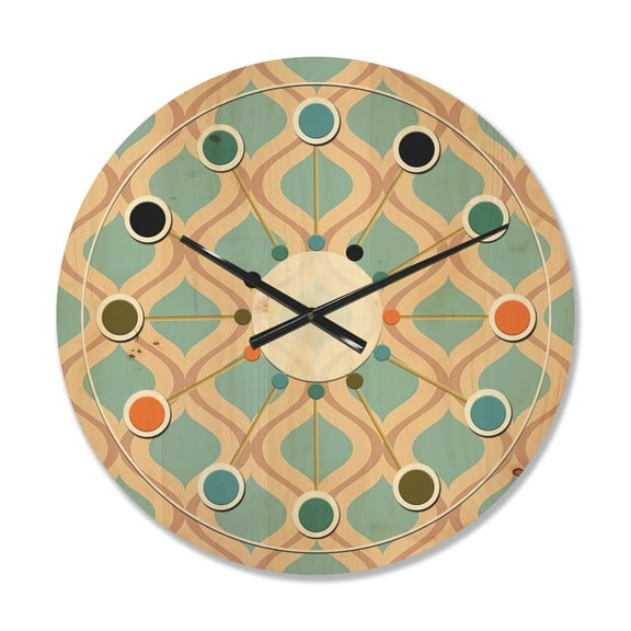 Designart 'Abstract Retro Geometrical Design Pattern V' Mid-Century Modern Wood Wall Clock