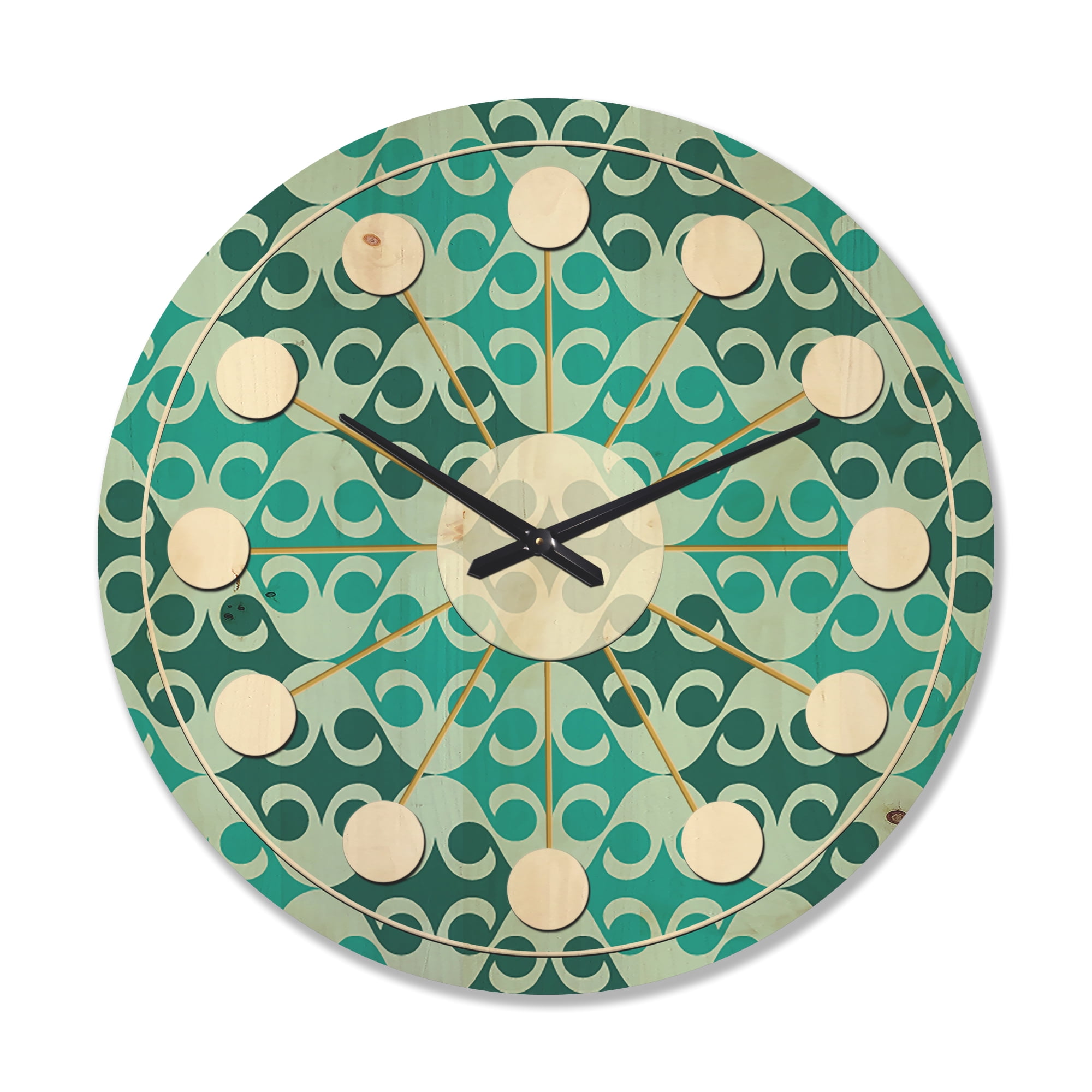 Designart 'Abstract Retro Geometrical Design Pattern VI' Mid-Century Modern Wood Wall Clock