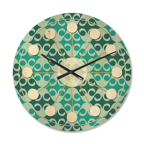 Designart 'Abstract Retro Geometrical Design Pattern VI' Mid-Century Modern Wood Wall Clock