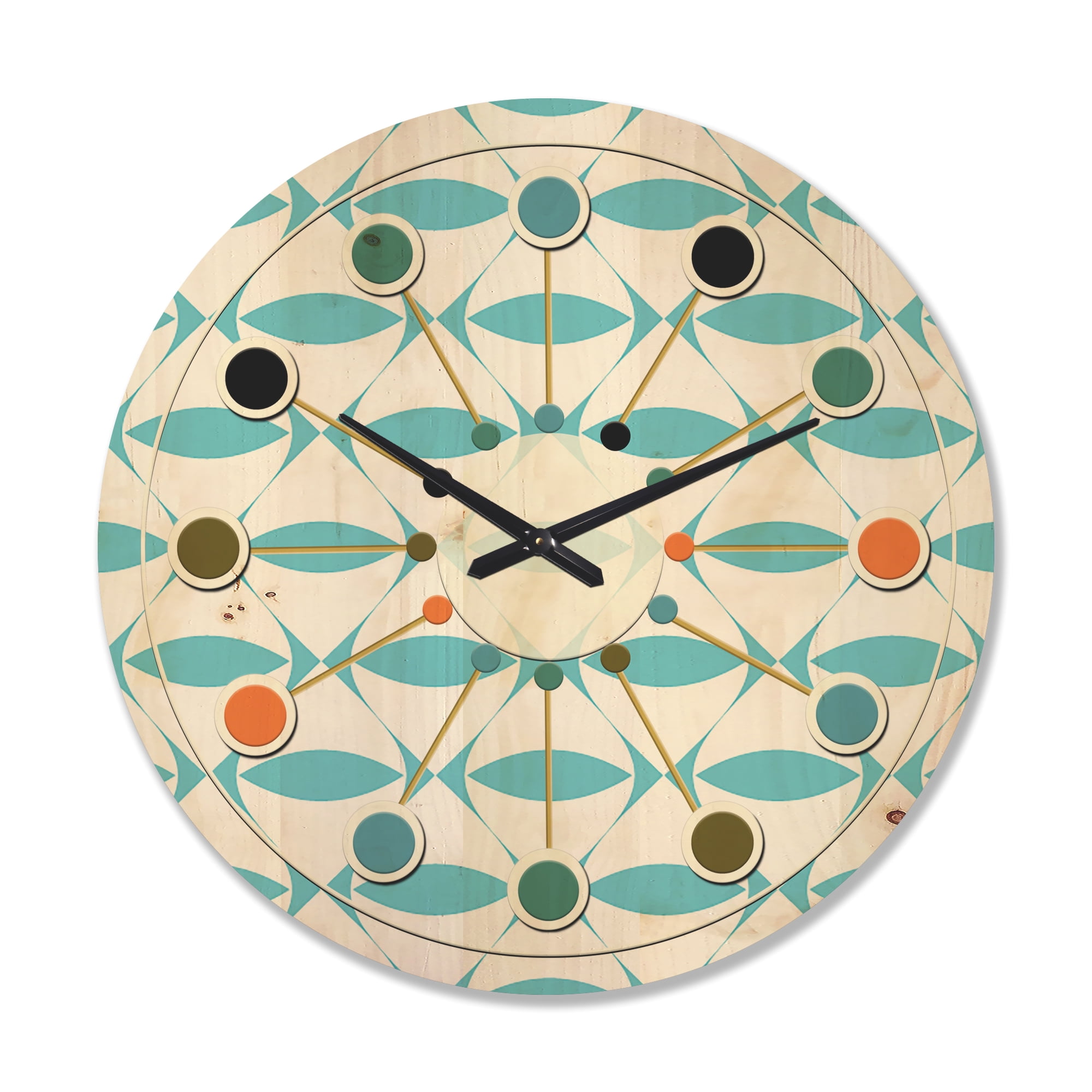 Designart 'Abstract Retro Geometrical Design Pattern VII' Mid-Century Modern Wood Wall Clock