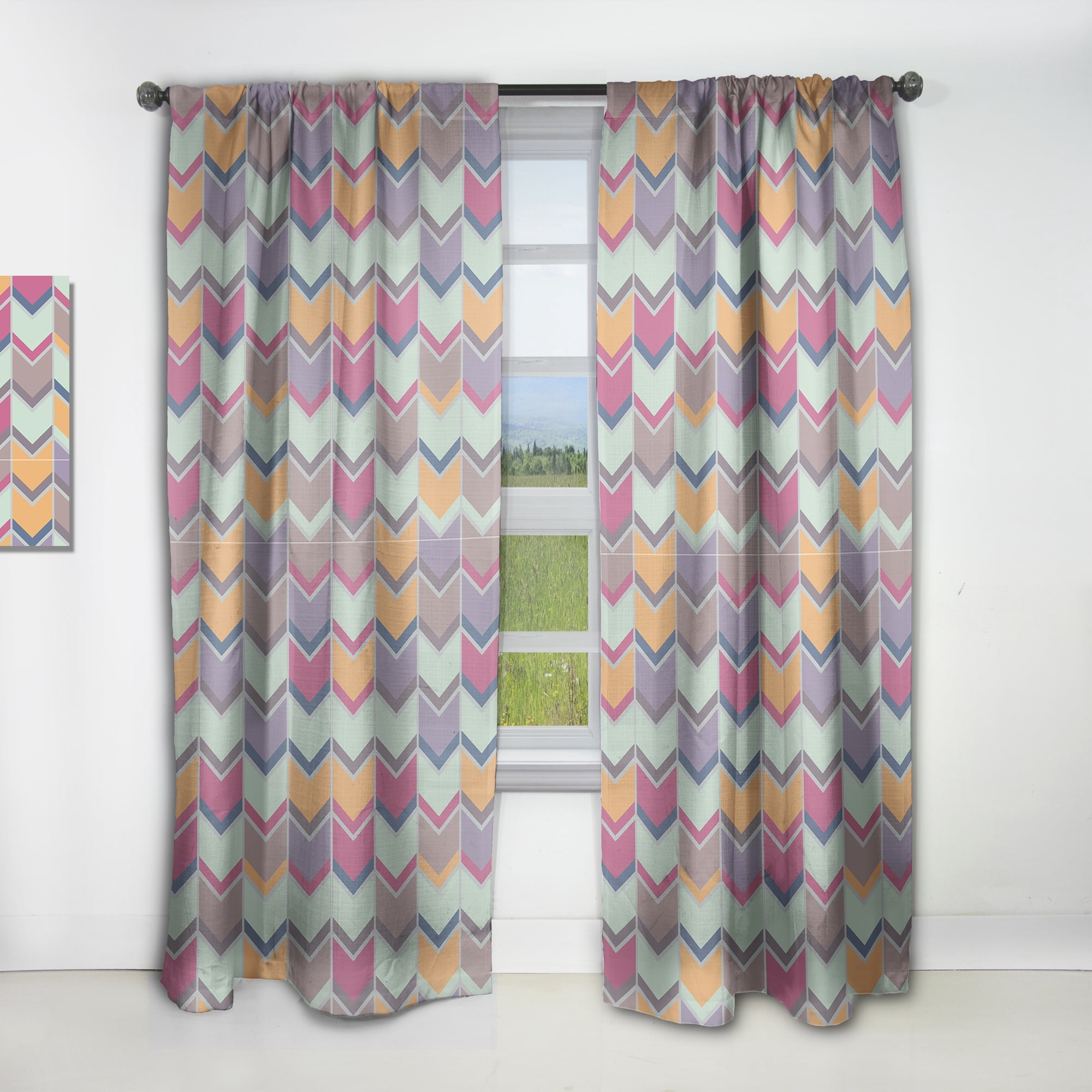 Designart 'Abstract Retro Geometrical Design Pattern X' Mid-Century Modern Curtain Panel