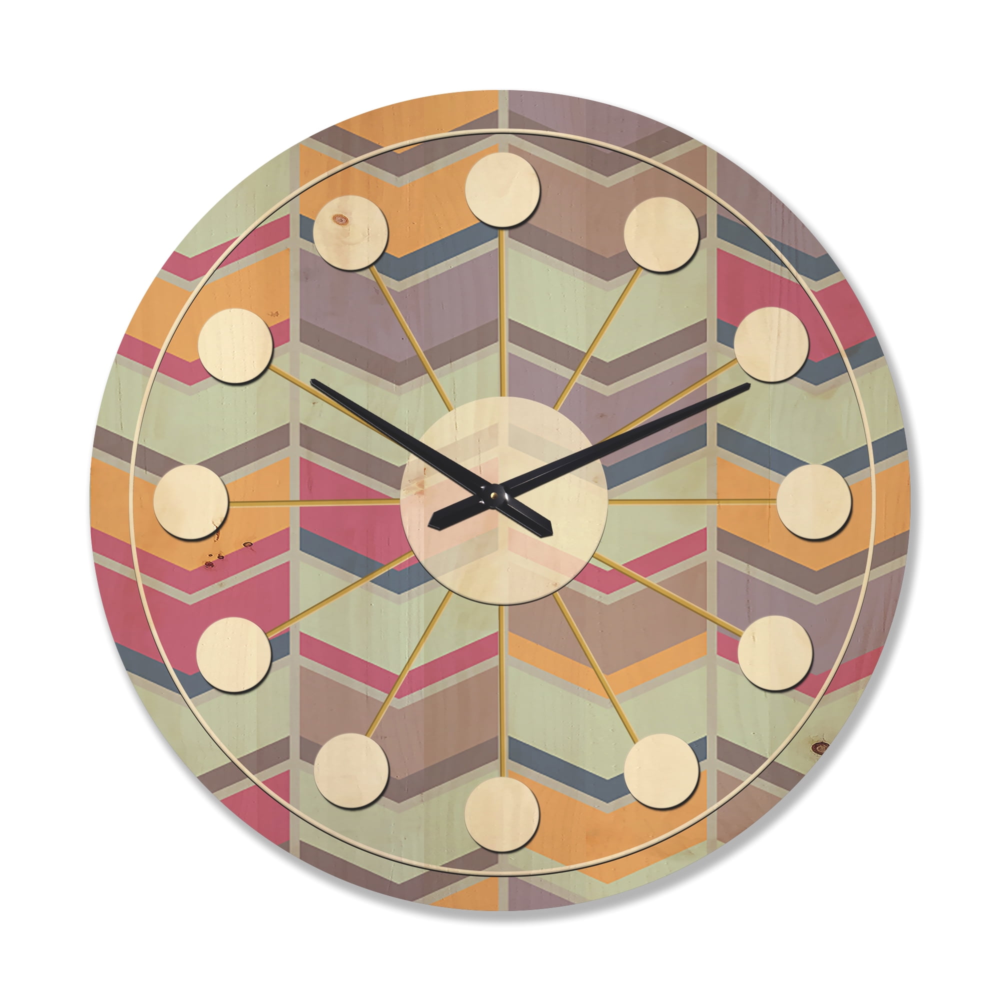 Designart 'Abstract Retro Geometrical Design Pattern X' Mid-Century Modern Wood Wall Clock