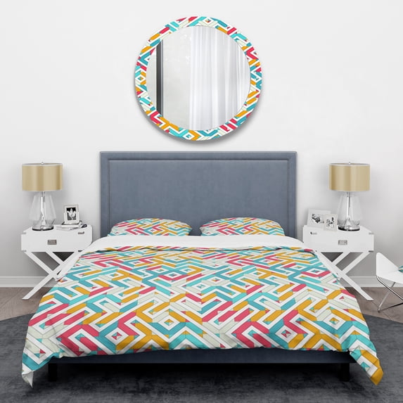 Designart 'Abstract Retro Geometry I' Mid-Century Modern Duvet Cover Set