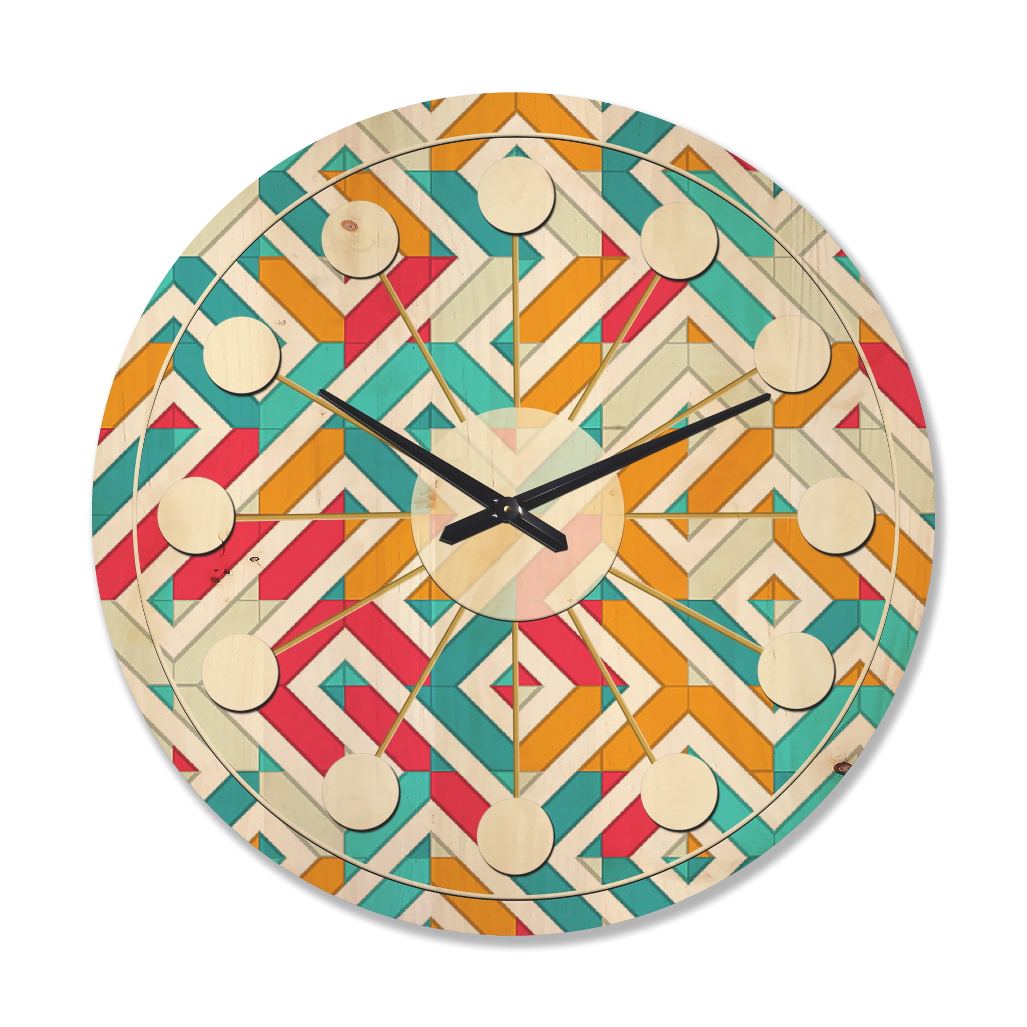 Designart 'Abstract Retro Geometry Pattern I' Mid-Century Modern Wood Wall Clock