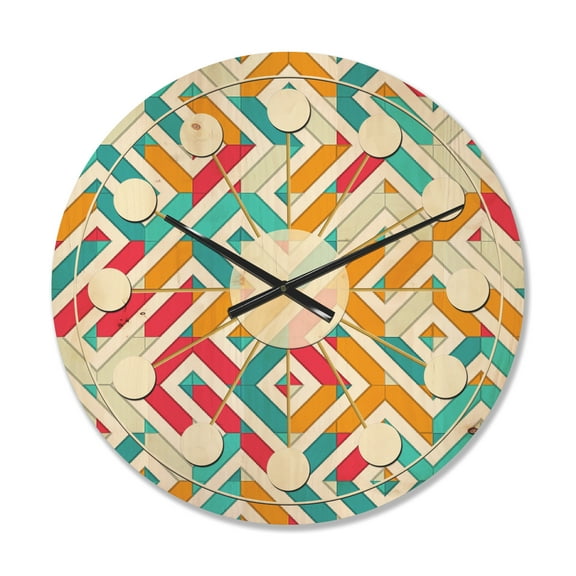 Designart 'Abstract Retro Geometry Pattern I' Mid-Century Modern Wood Wall Clock