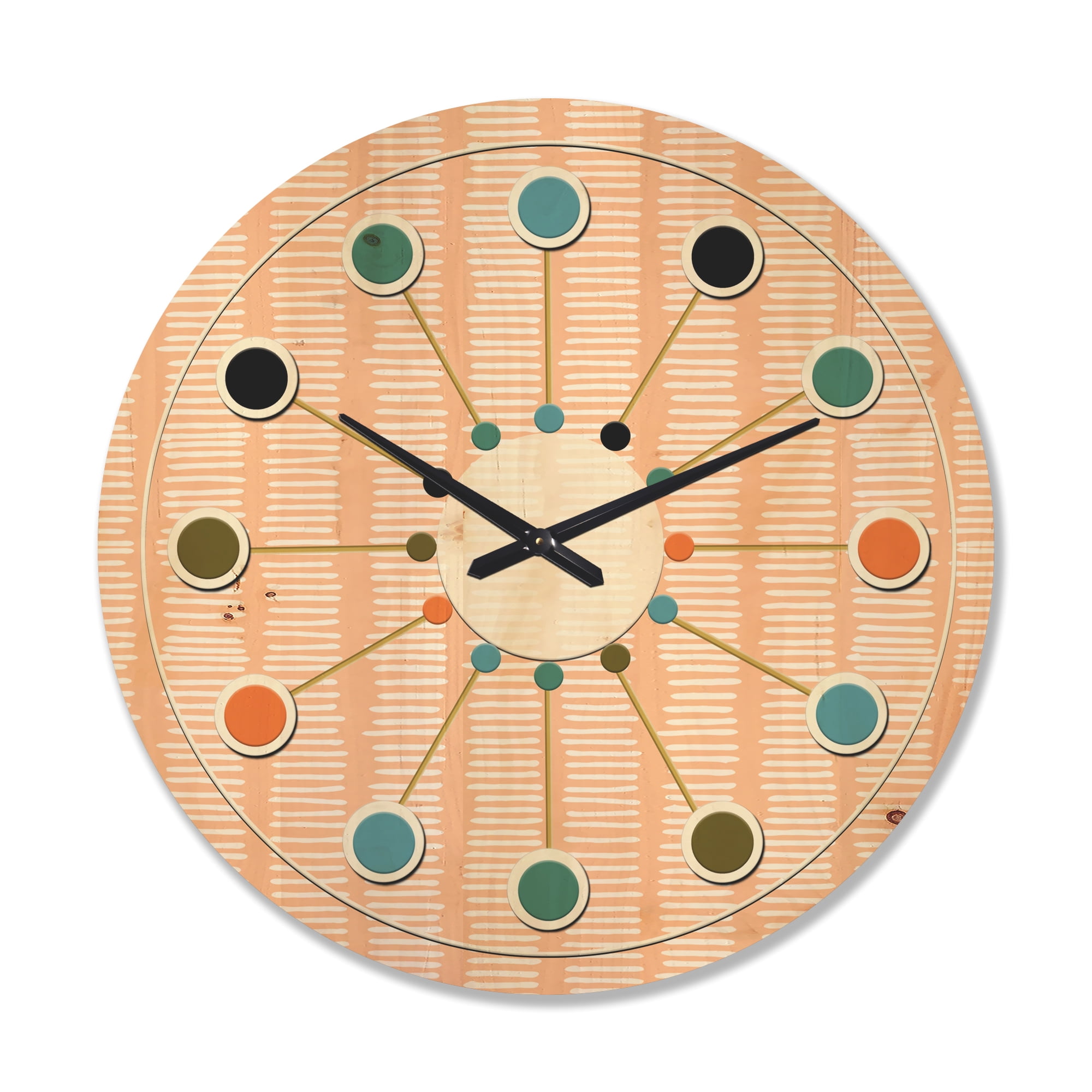 Designart 'Abstract Retro Lines Pattern' Mid-Century Modern Wood Wall Clock
