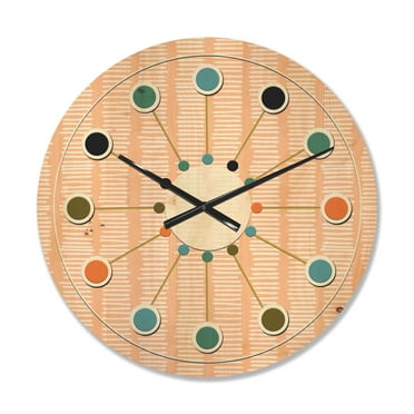 Designart 'Abstract Retro Lines Pattern' Mid-Century Modern Wood Wall Clock