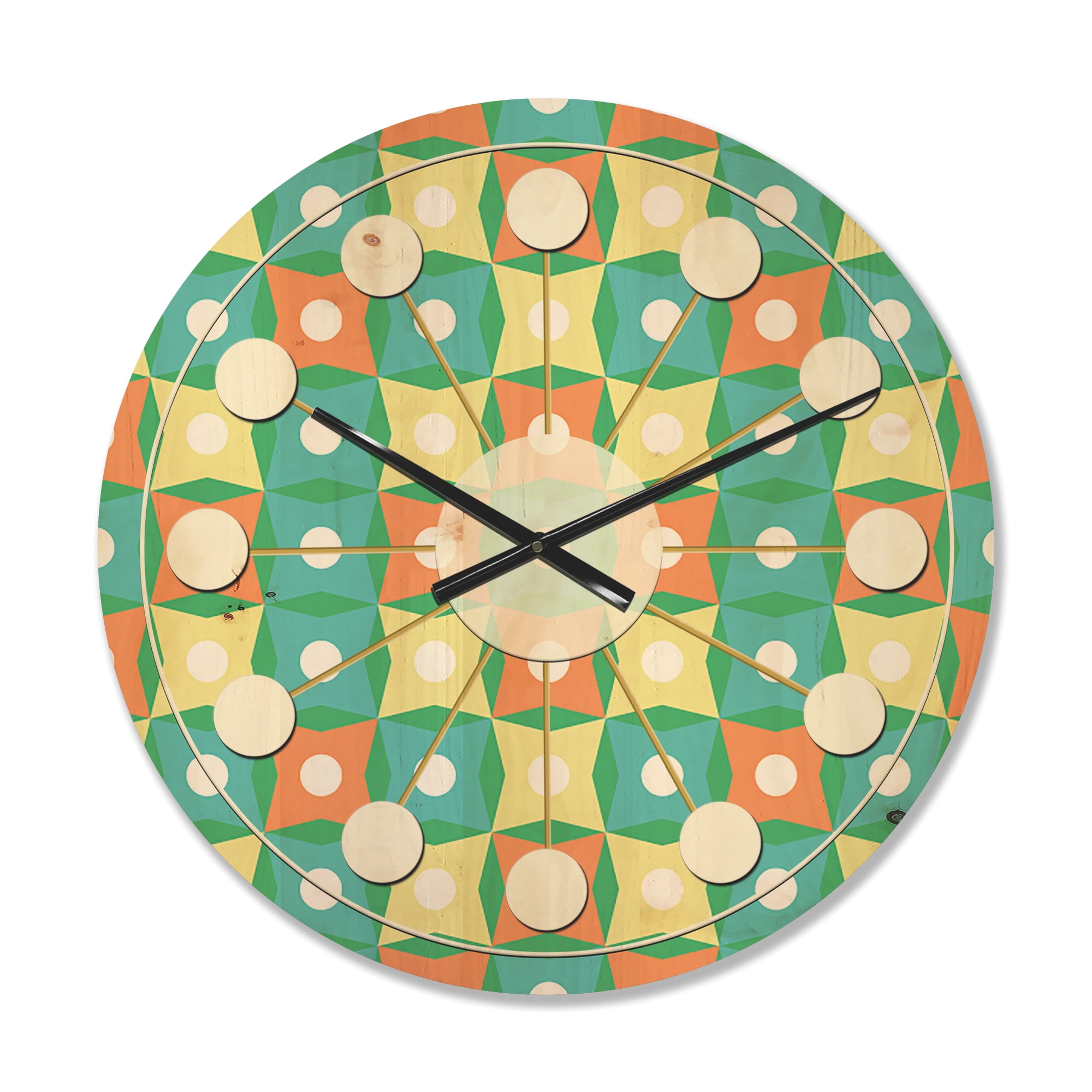 Designart 'Abstract Retro Pattern Design I' Mid-Century Modern Wood Wall Clock