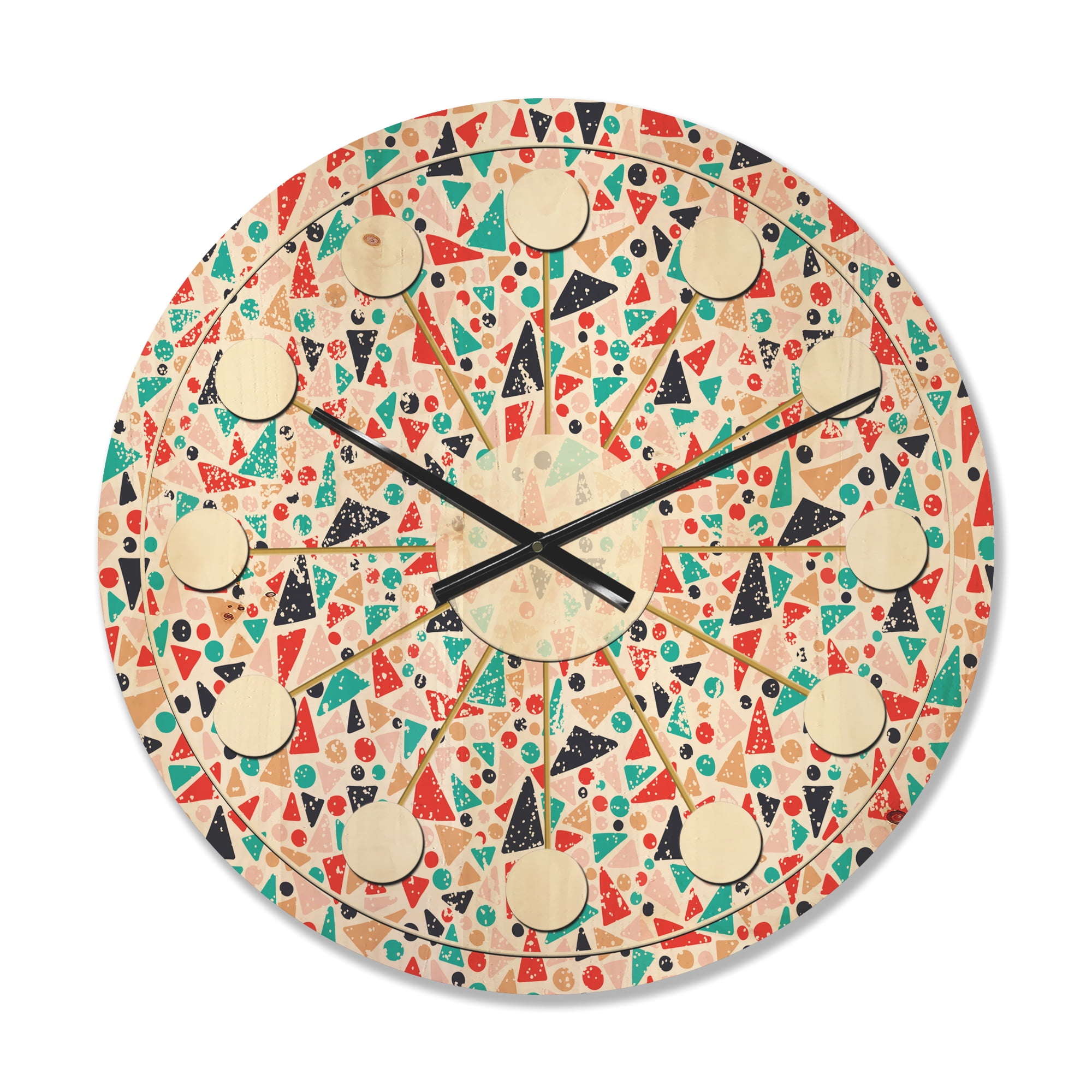 Designart 'Abstract Retro Pattern Design II' Mid-Century Modern Wood Wall Clock