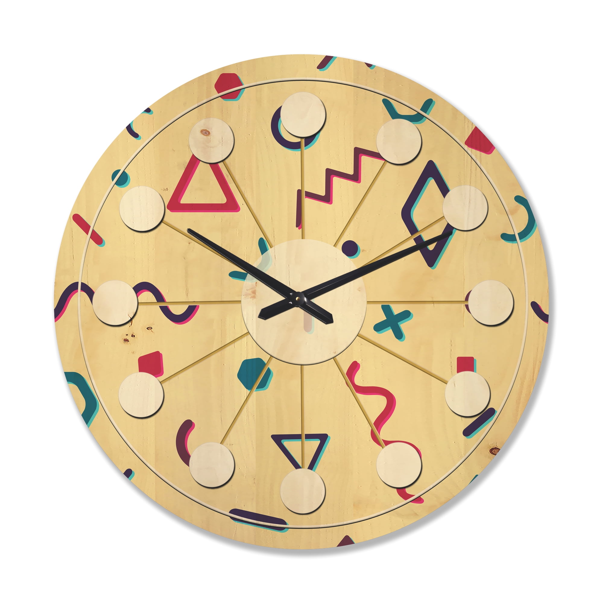 Designart 'Abstract Retro Pattern Design IX' Mid-Century Modern Wood Wall Clock