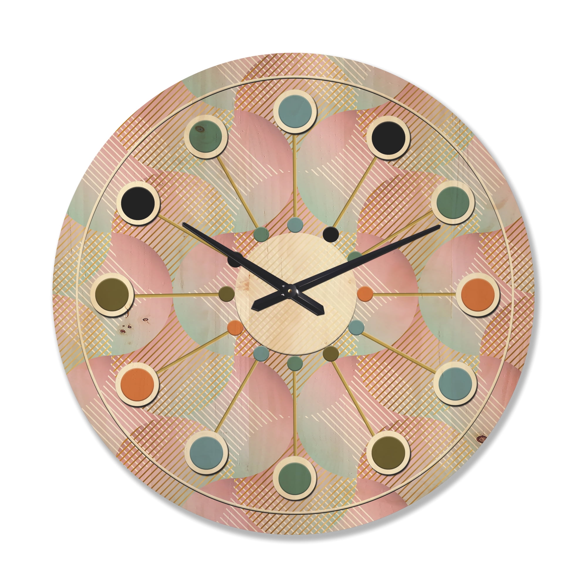 Designart 'Abstract Retro Pattern Design VII' Mid-Century Modern Wood Wall Clock