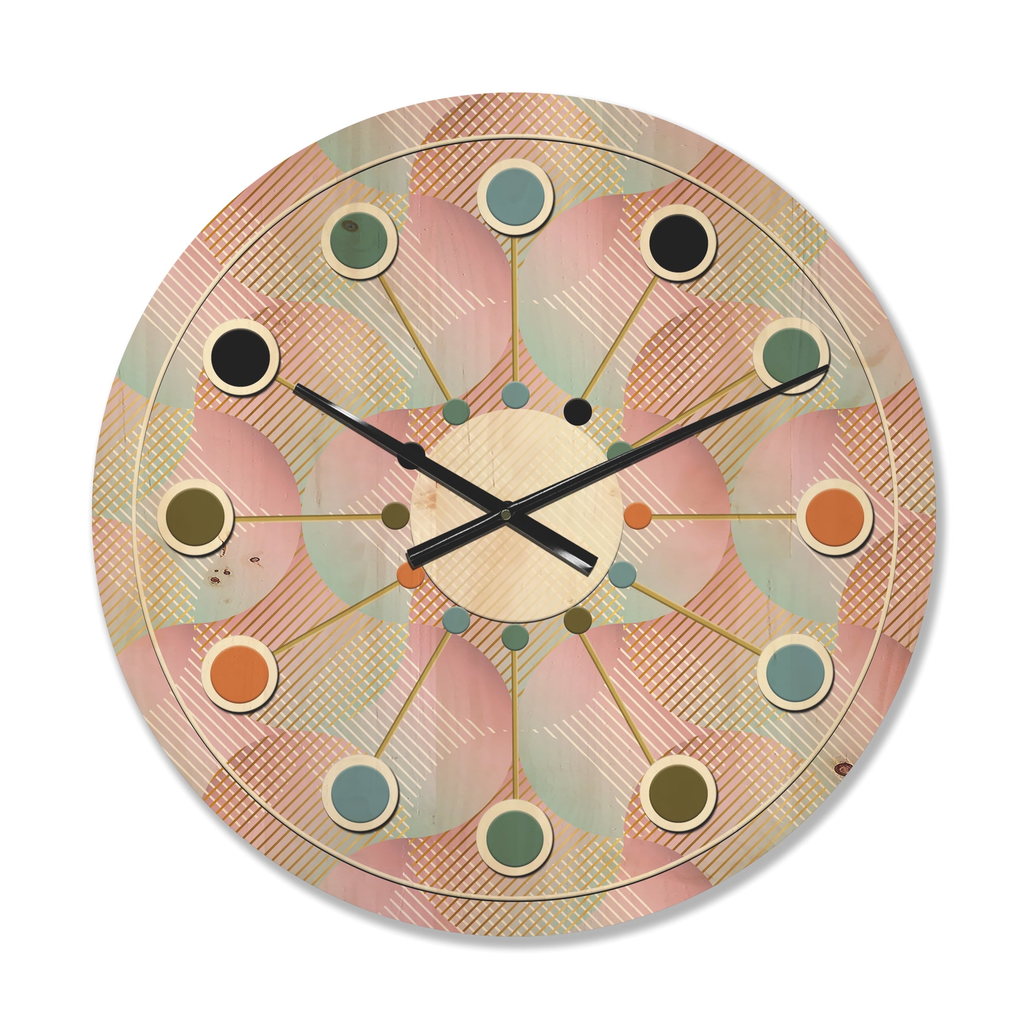 Designart 'Abstract Retro Pattern Design VII' Mid-Century Modern Wood Wall Clock