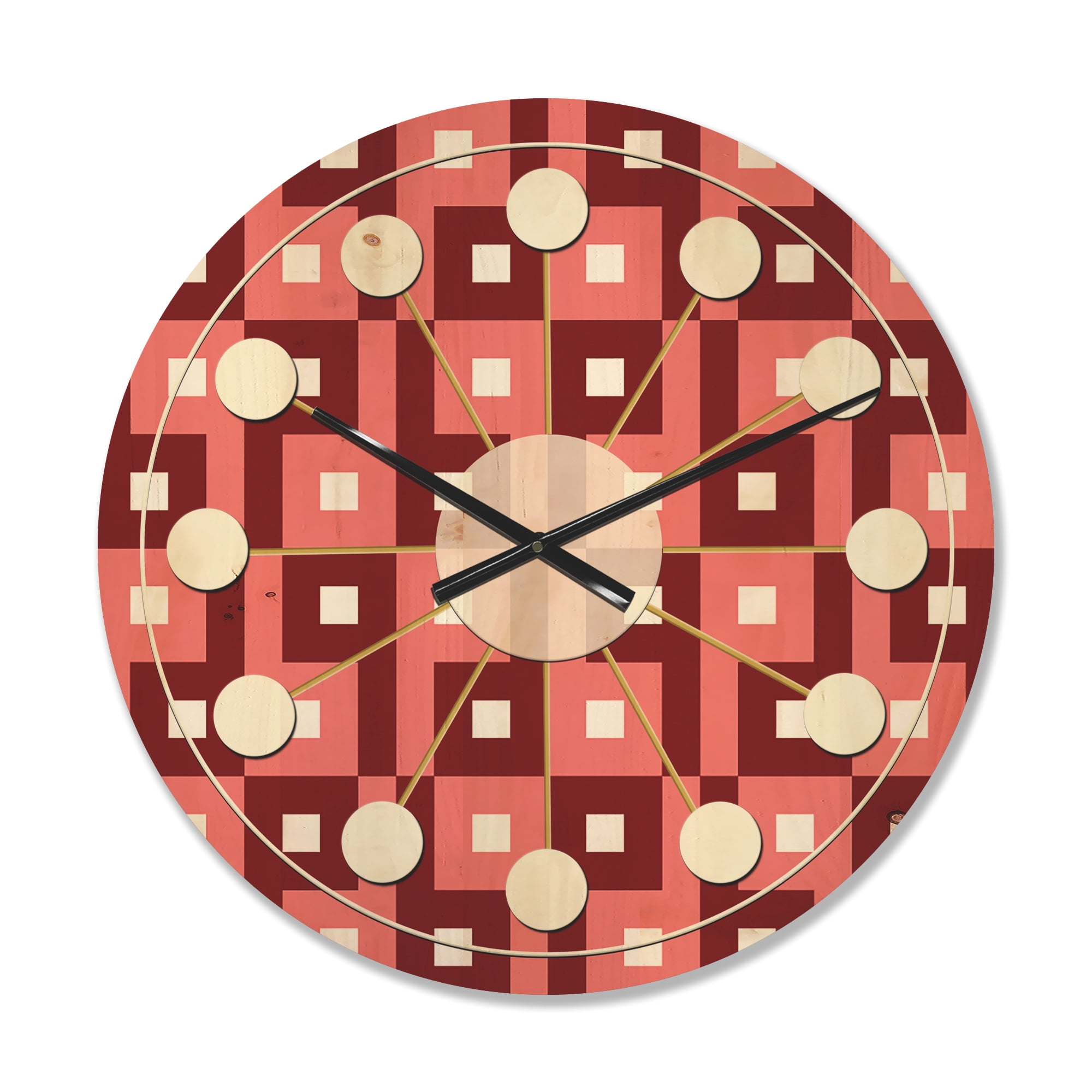 Designart 'Abstract Retro Pattern Design VIII' Mid-Century Modern Wood Wall Clock