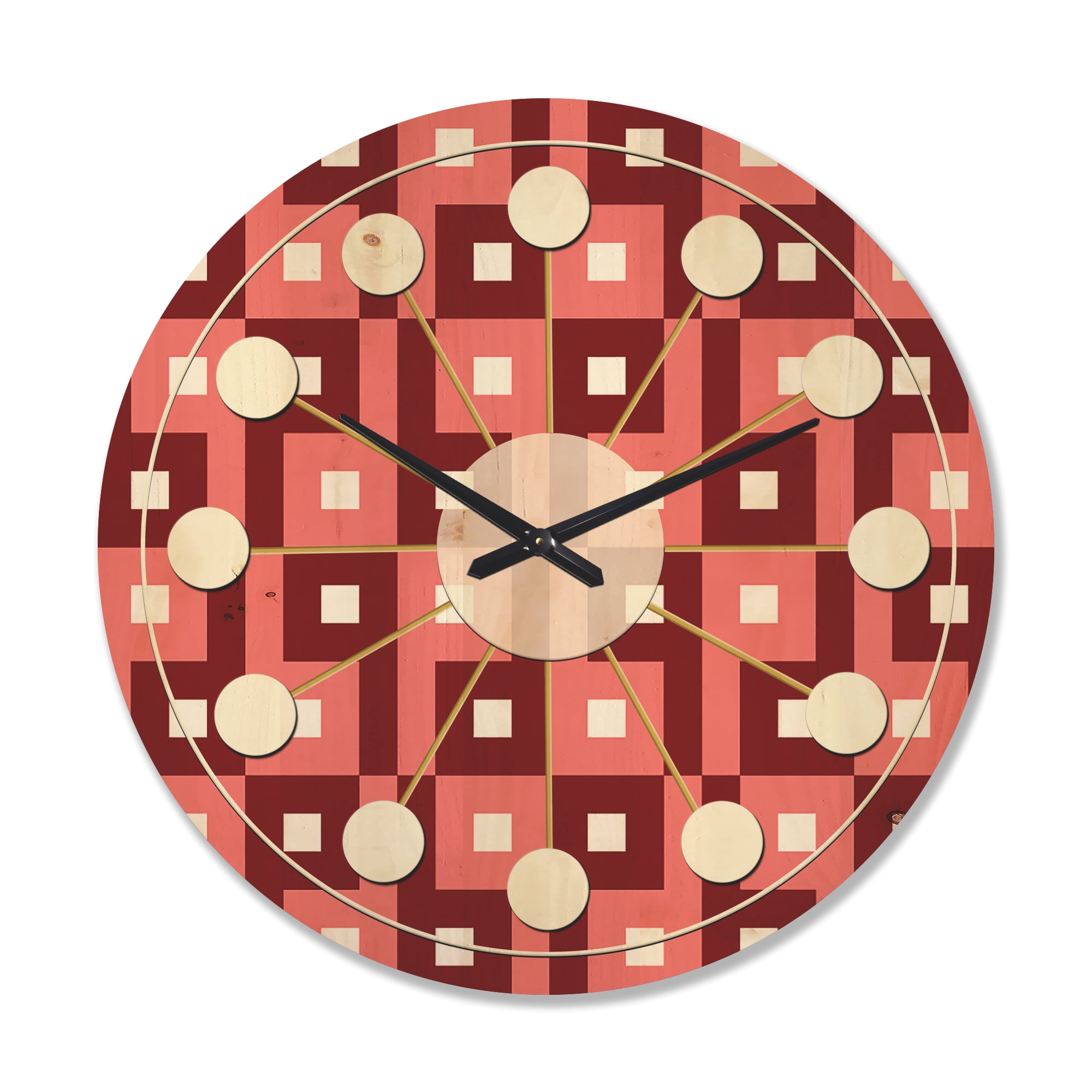 Designart 'Abstract Retro Pattern Design VIII' Mid-Century Modern Wood Wall Clock