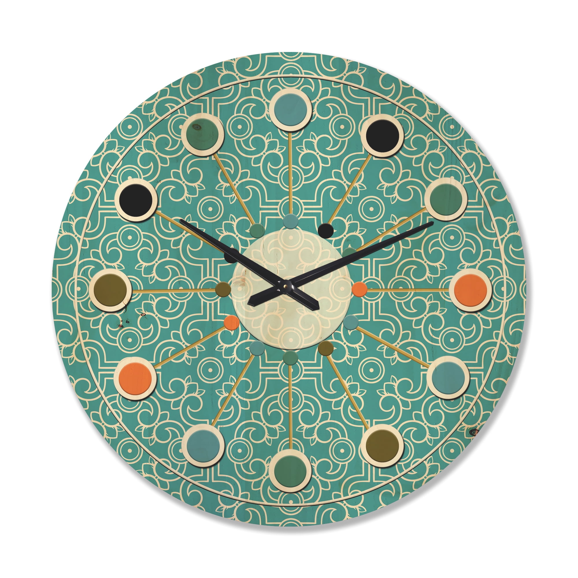 Designart 'Abstract Retro Pattern Design X' Mid-Century Modern Wood Wall Clock