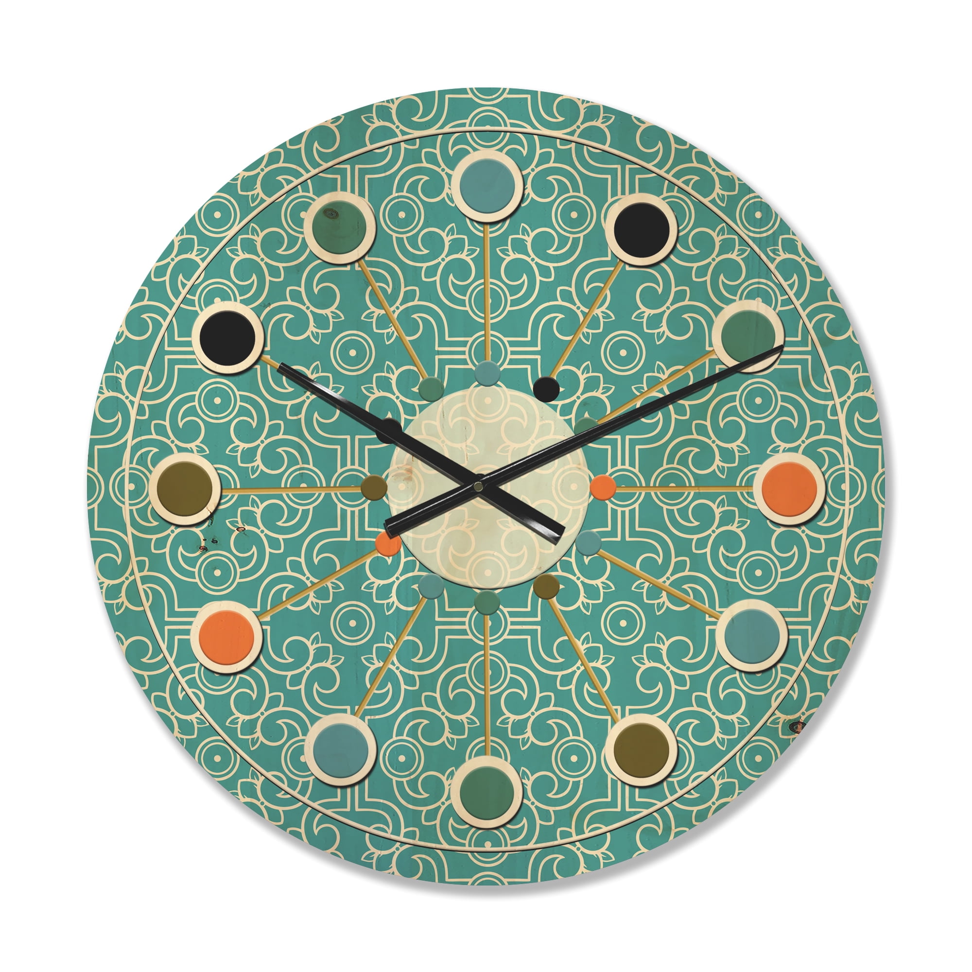 Designart 'Abstract Retro Pattern Design X' Mid-Century Modern Wood Wall Clock
