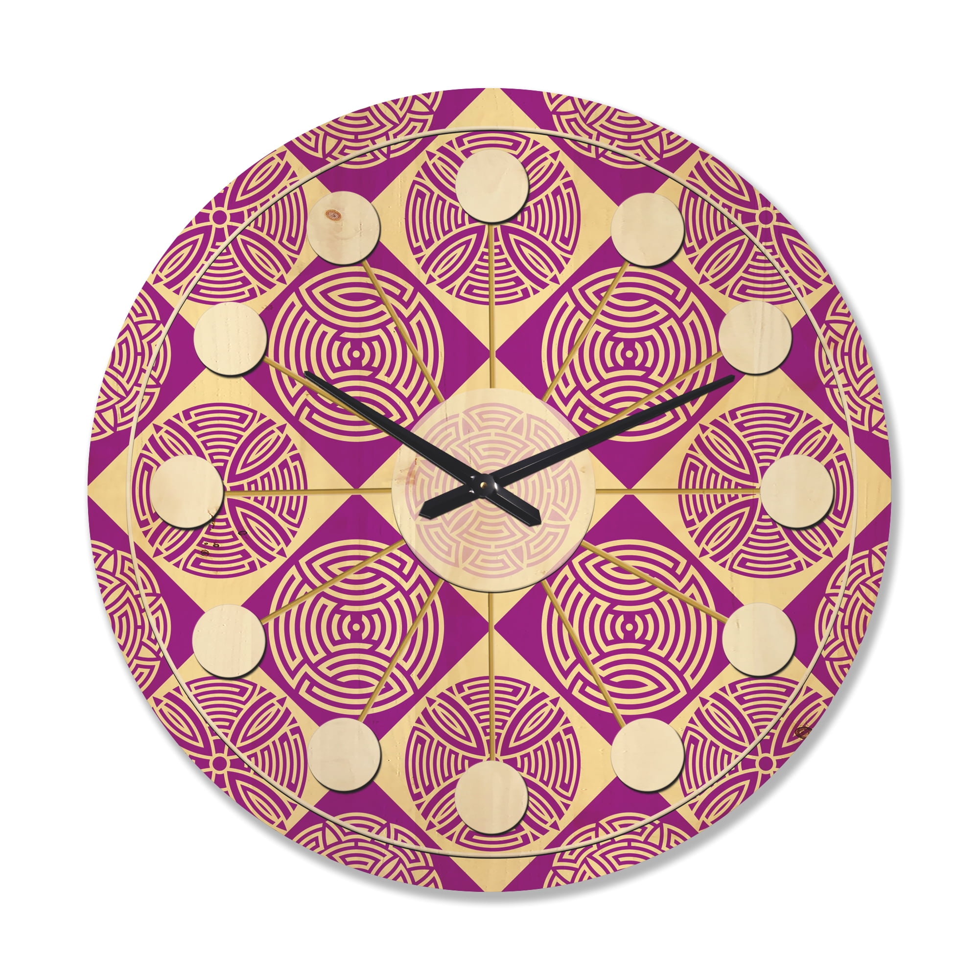 Designart 'Abstract Retro Pattern Design XI' Mid-Century Modern Wood Wall Clock