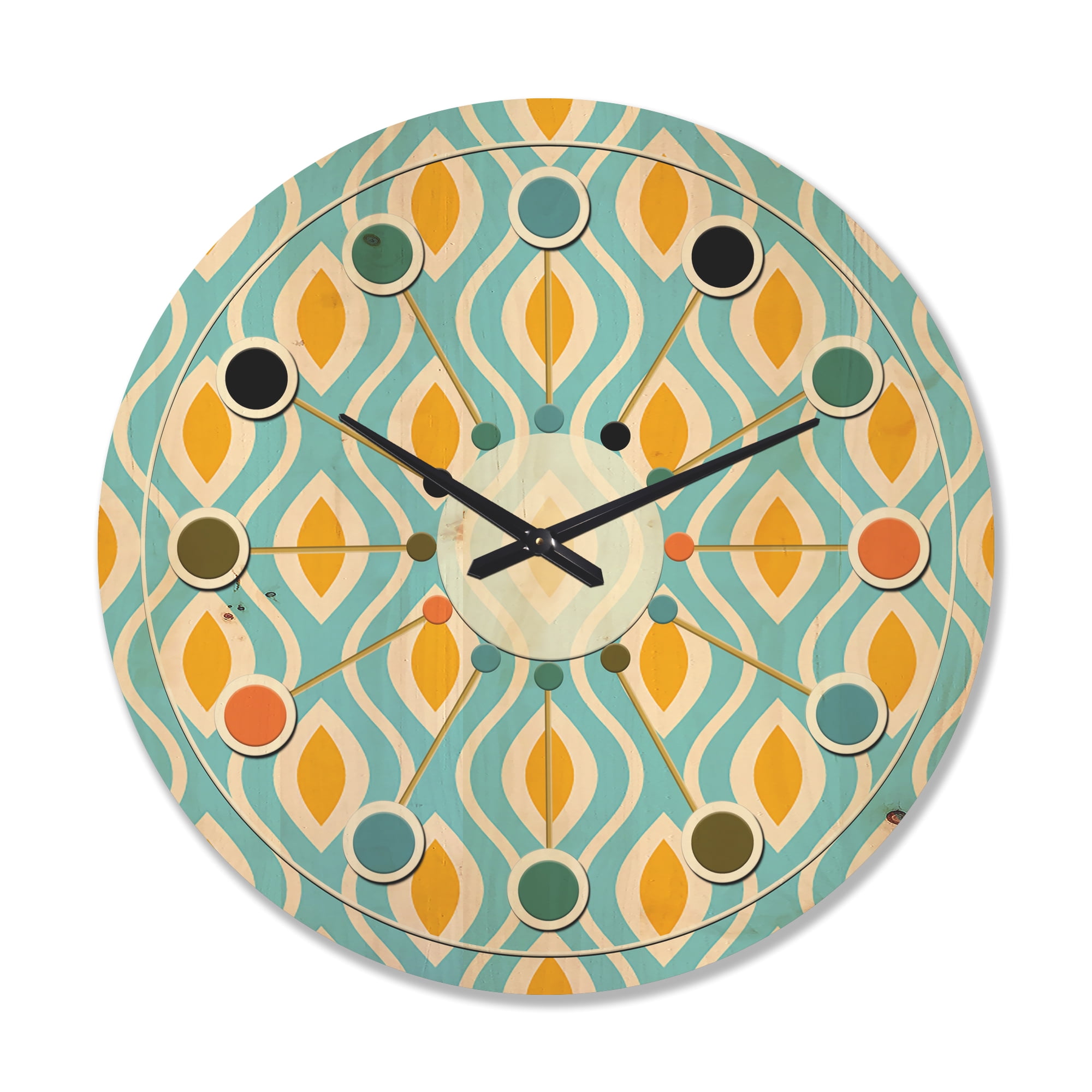 Designart 'Abstract Retro Pattern Design XII' Mid-Century Modern Wood Wall Clock