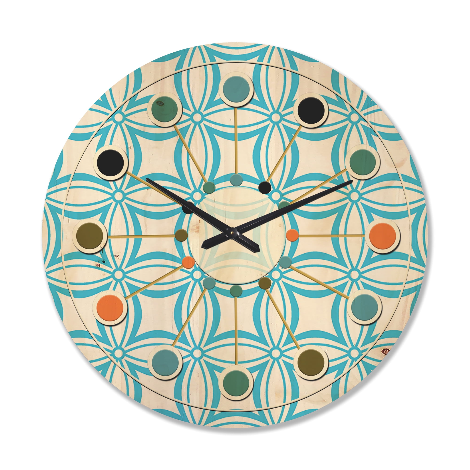 Designart 'Abstract Retro Pattern Design XIII' Mid-Century Modern Wood Wall Clock