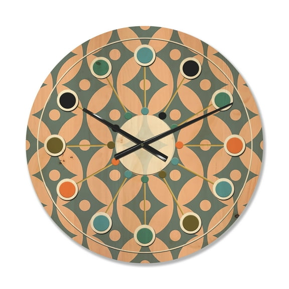 Designart 'Abstract Retro Pattern Design XV' Mid-Century Modern Wood Wall Clock