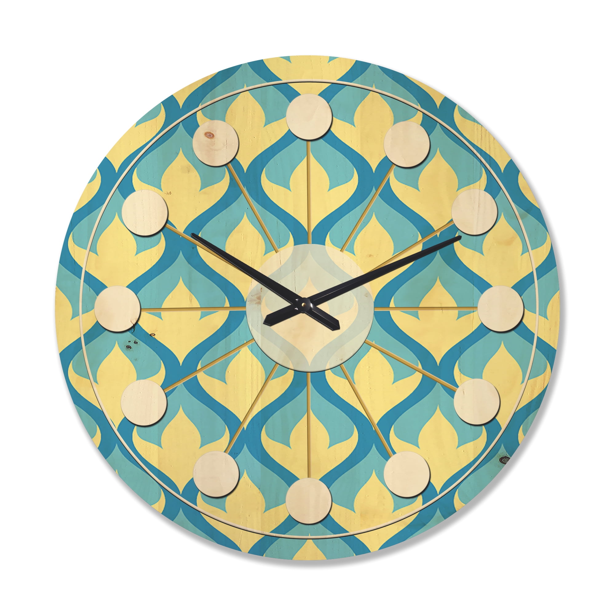 Designart 'Abstract Retro Pattern Design XVII' Mid-Century Modern Wood Wall Clock