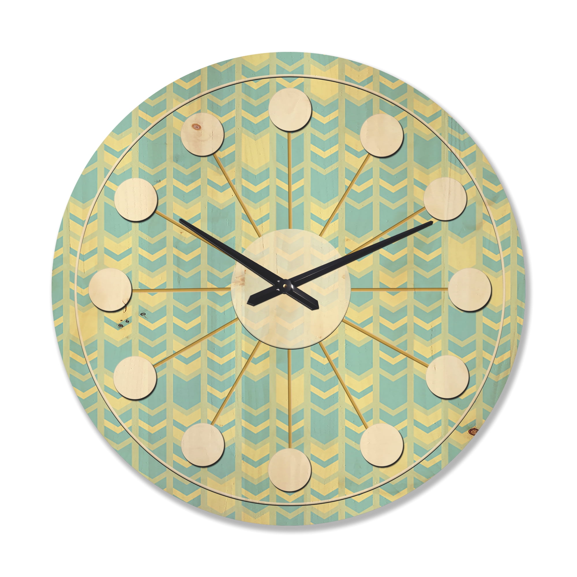 Designart 'Abstract Retro Pattern Design XX' Mid-Century Modern Wood Wall Clock
