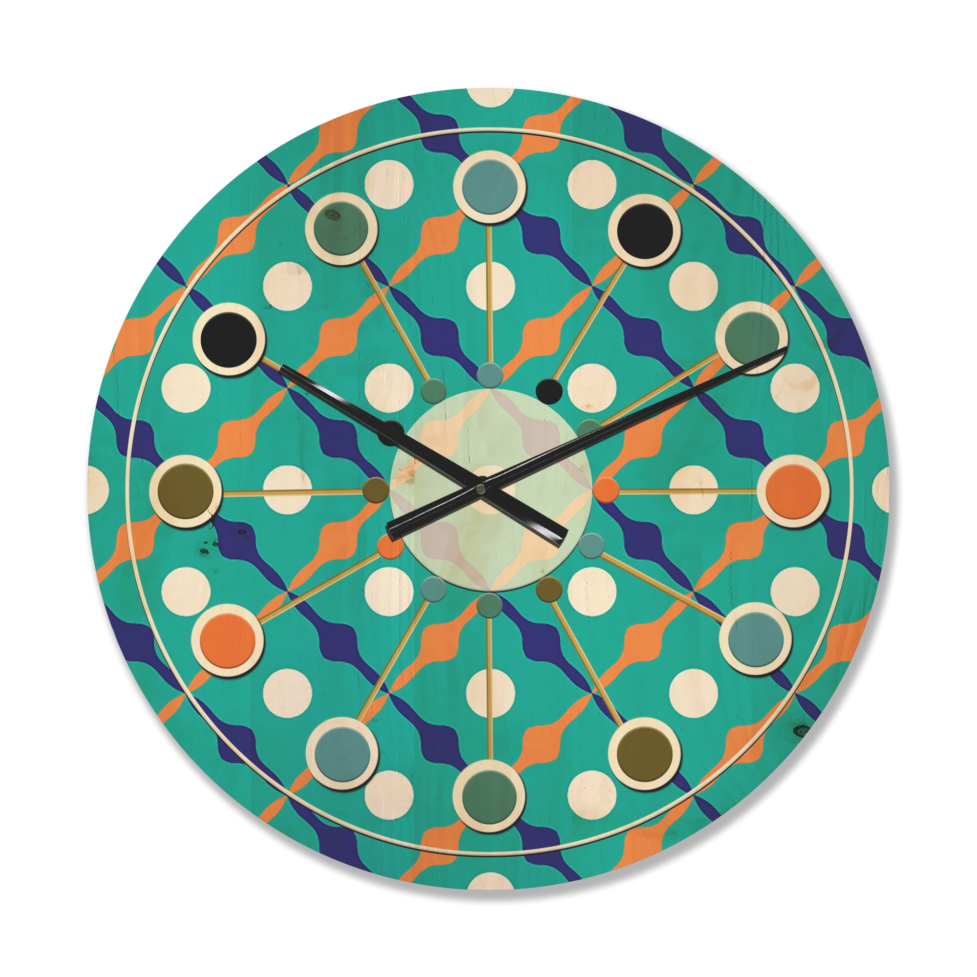 Designart 'Abstract Retro Pattern Design XXIV' Mid-Century Modern Wood Wall Clock