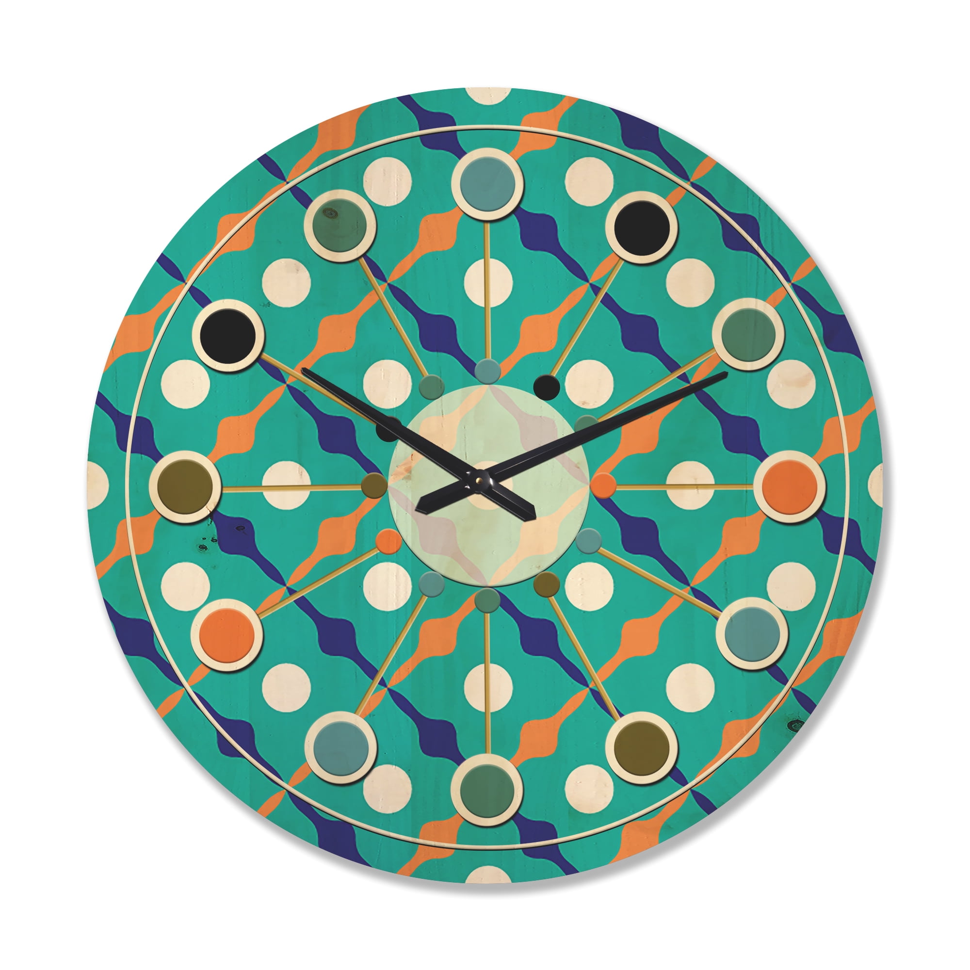 Designart 'Abstract Retro Pattern Design XXIV' Mid-Century Modern Wood Wall Clock