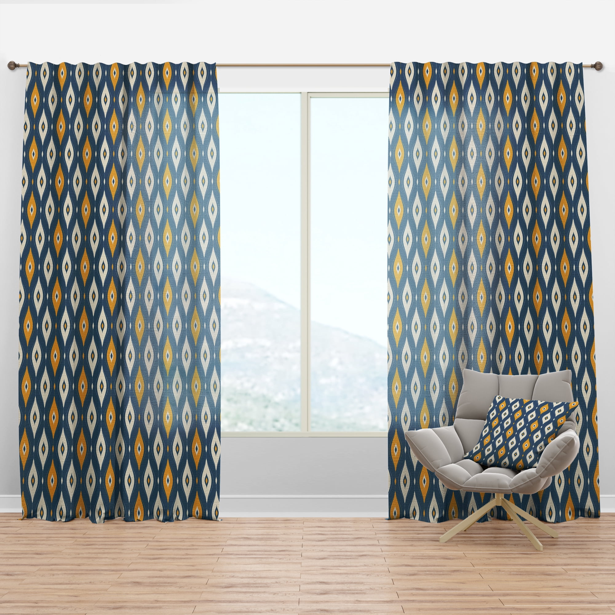 Designart 'Abstract Retro Pattern II' Mid-Century Modern Curtain Panel