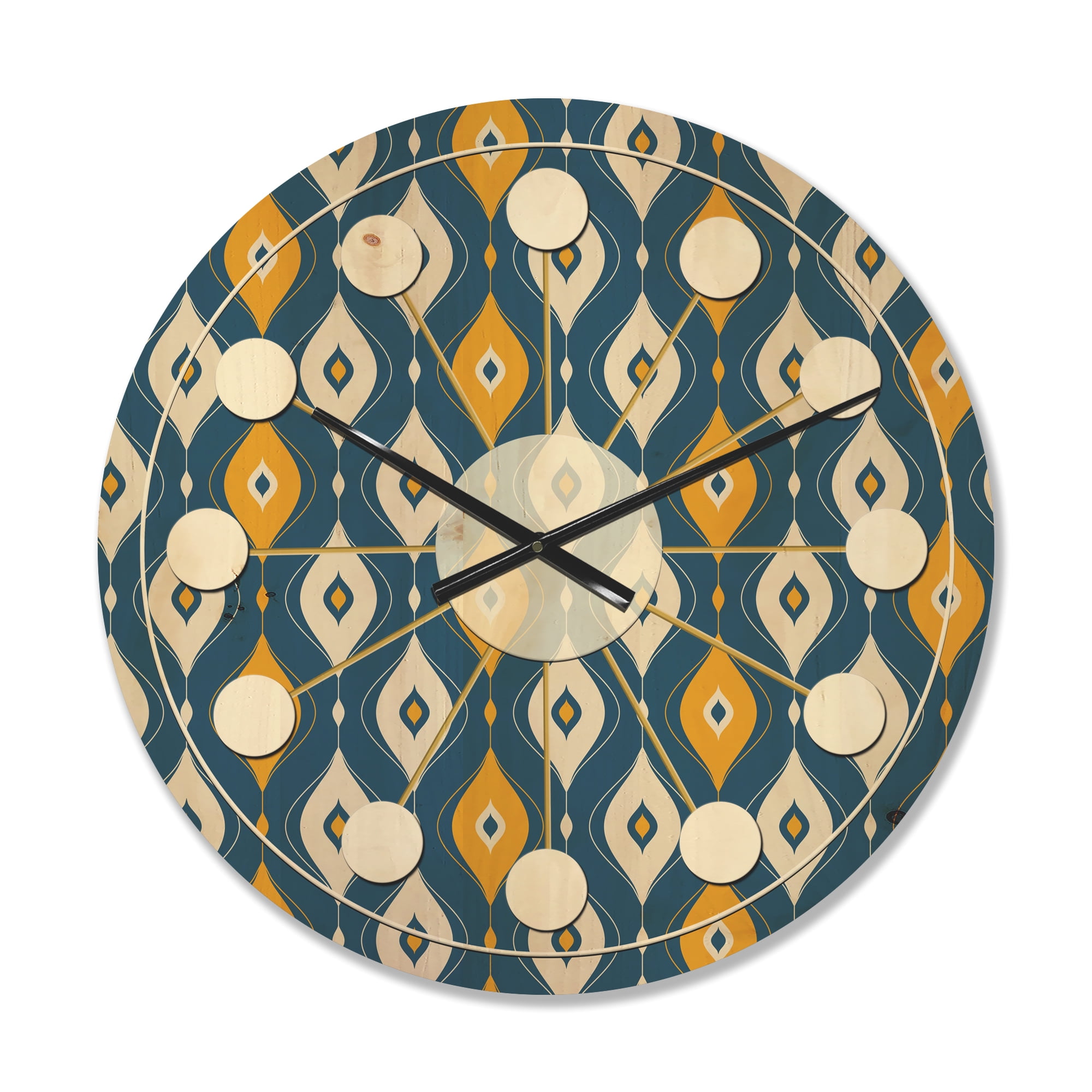 Designart 'Abstract Retro Pattern II' Mid-Century Modern Wood Wall Clock