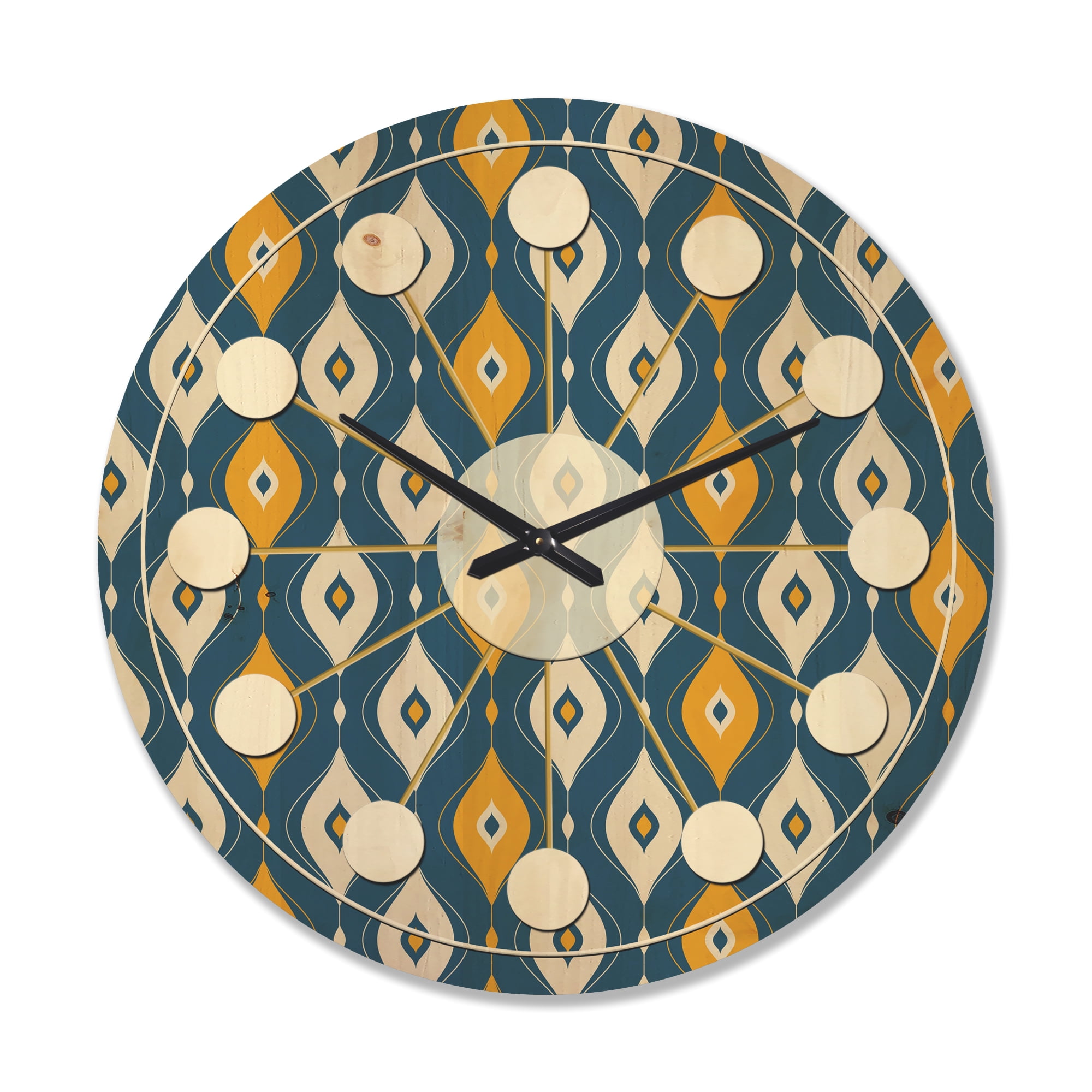 Designart 'Abstract Retro Pattern II' Mid-Century Modern Wood Wall Clock