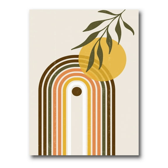 Designart ' Abstract Retro Rainbow With Yellow Sun ' Modern Canvas Wall Art Print