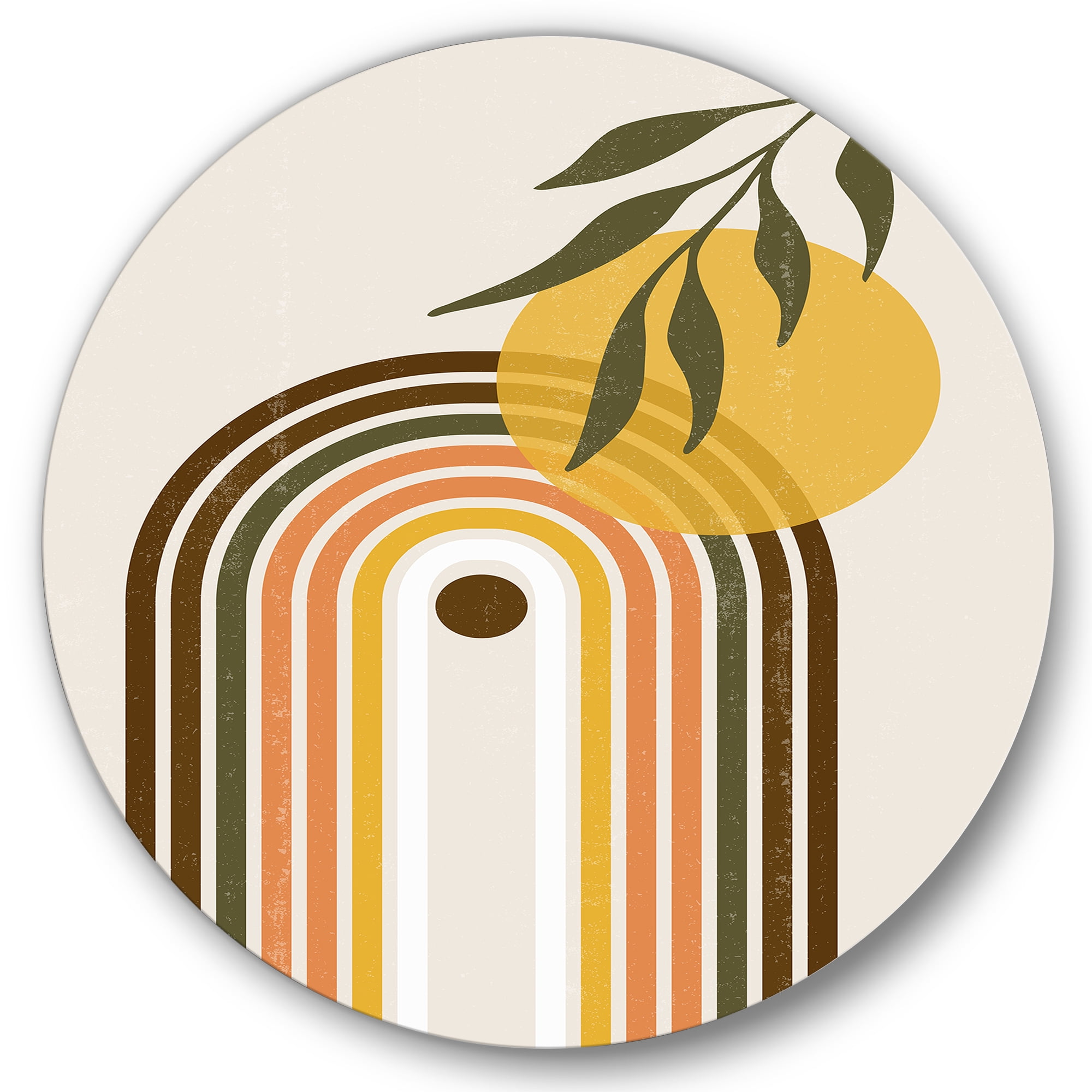 Designart 'Abstract Retro Rainbow With Yellow Sun' Modern Circle Metal Wall Art 11x11 - Disc of 11