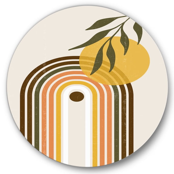 Designart 'Abstract Retro Rainbow With Yellow Sun' Modern Circle Metal Wall Art 29x29 - Disc of 29