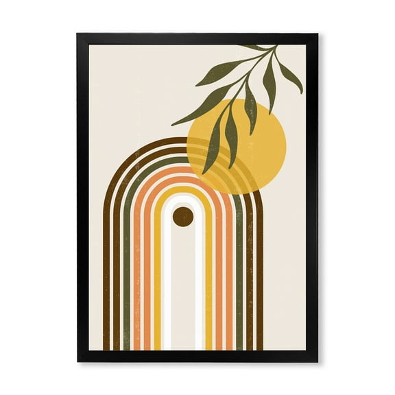 Designart 'Abstract Retro Rainbow With Yellow Sun' Modern Framed Art Print