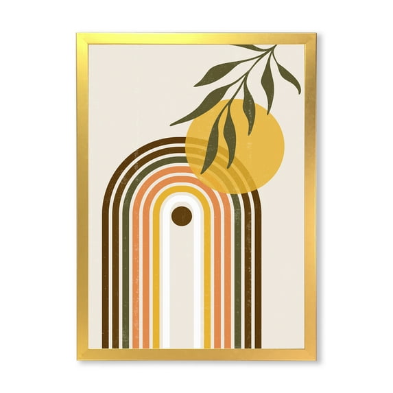 Designart 'Abstract Retro Rainbow With Yellow Sun' Modern Framed Art Print