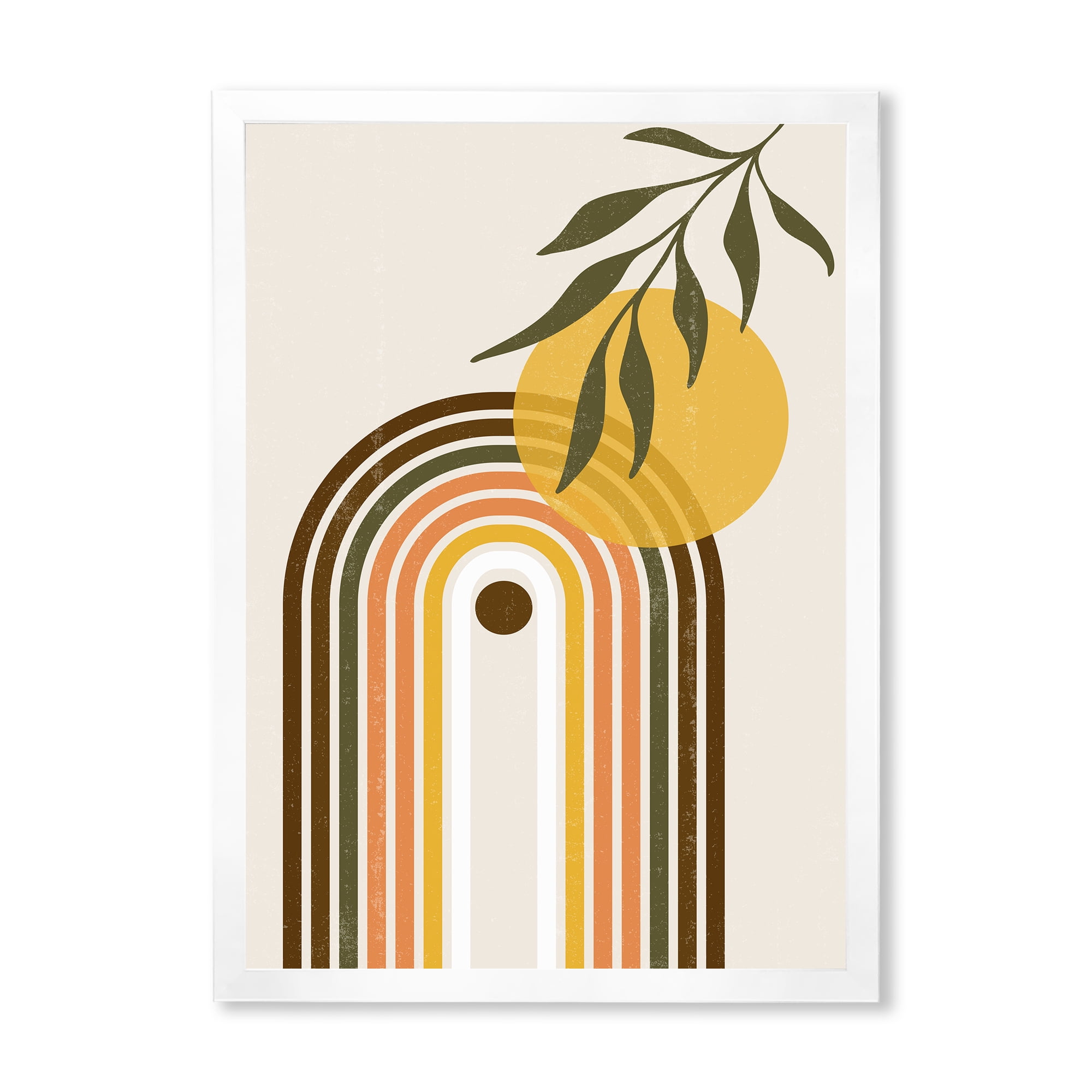 Designart 'Abstract Retro Rainbow With Yellow Sun' Modern Framed Art Print