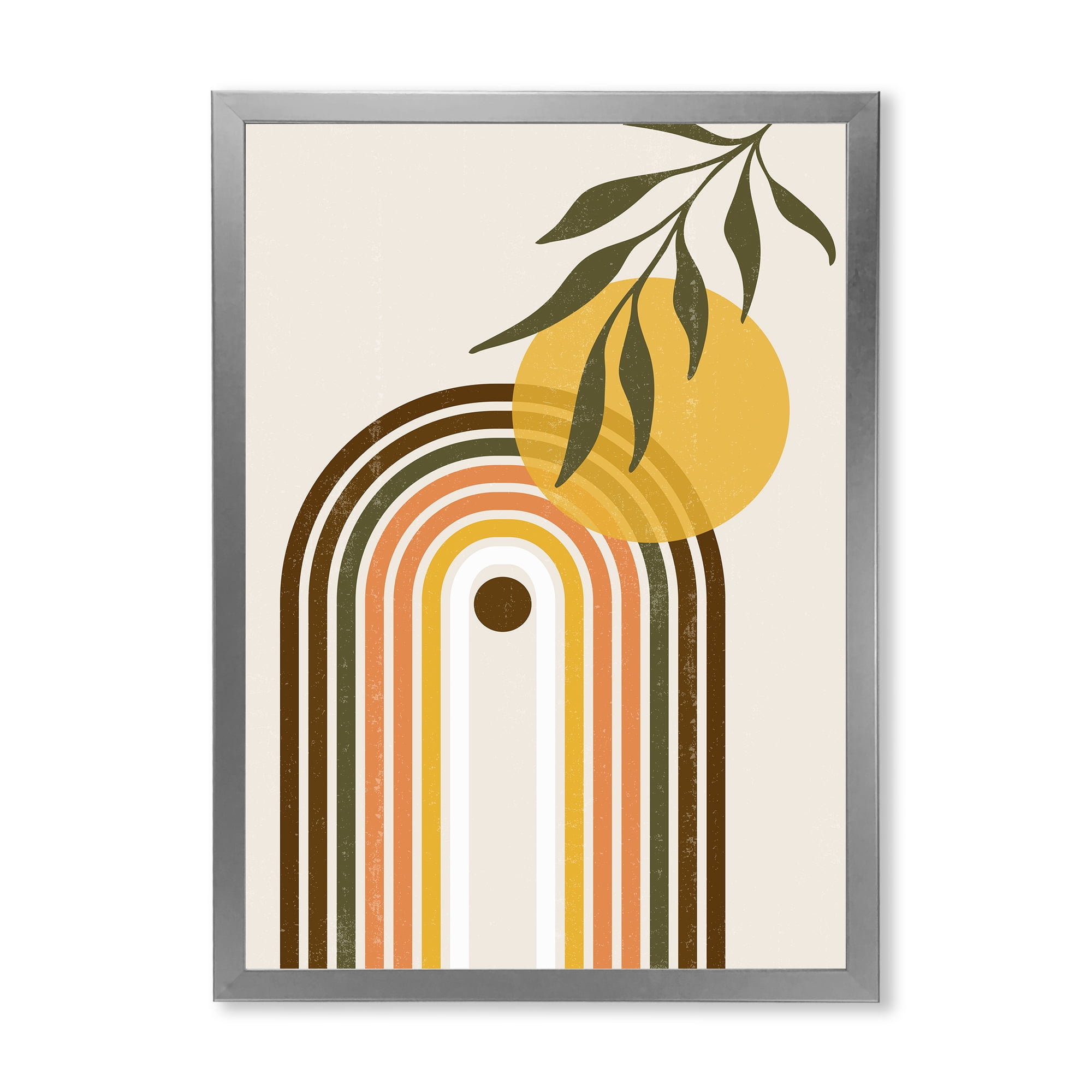 Designart 'Abstract Retro Rainbow With Yellow Sun' Modern Framed Art Print