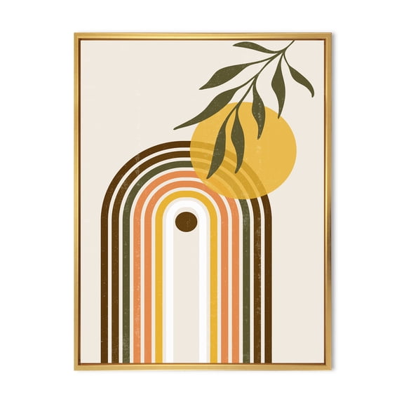 Designart 'Abstract Retro Rainbow With Yellow Sun' Modern Framed Canvas Wall Art Print