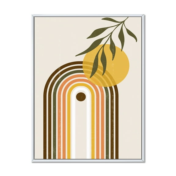 Designart 'Abstract Retro Rainbow With Yellow Sun' Modern Framed Canvas Wall Art Print