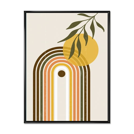 Designart 'Abstract Retro Rainbow With Yellow Sun' Modern Framed Canvas Wall Art Print