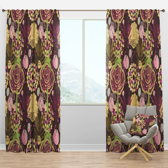 Designart 'Abstract Retro Rose' Traditional Blackout Curtain Panel