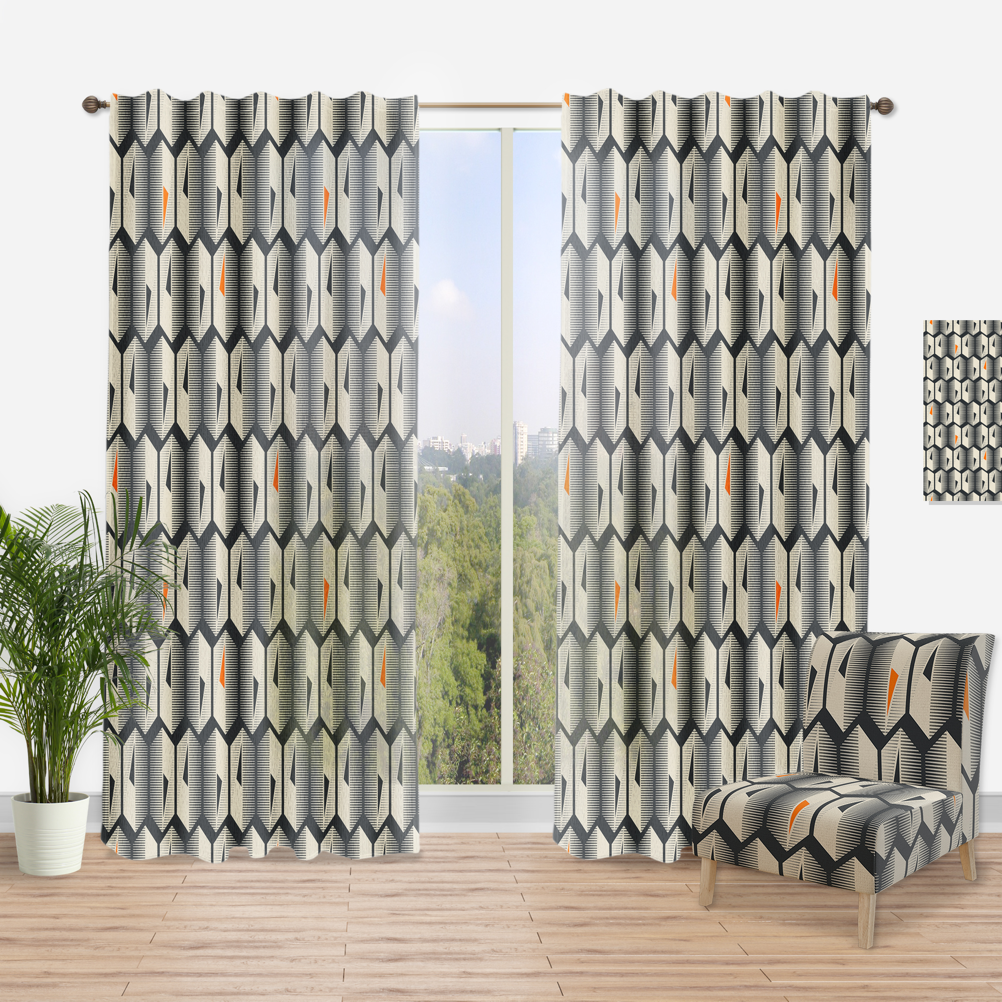 Designart 'Abstract Retro Triangular Geometrics Pattern' Mid-Century Modern Curtain Panel