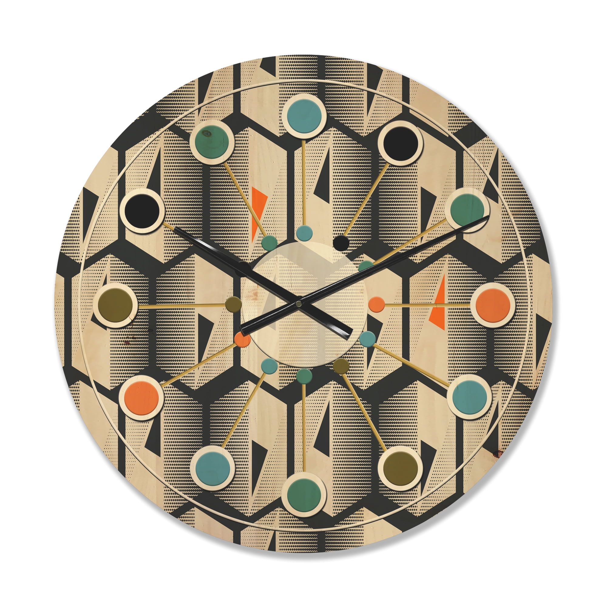 Designart 'Abstract Retro Triangular Geometrics Pattern' Mid-Century Modern Wood Wall Clock