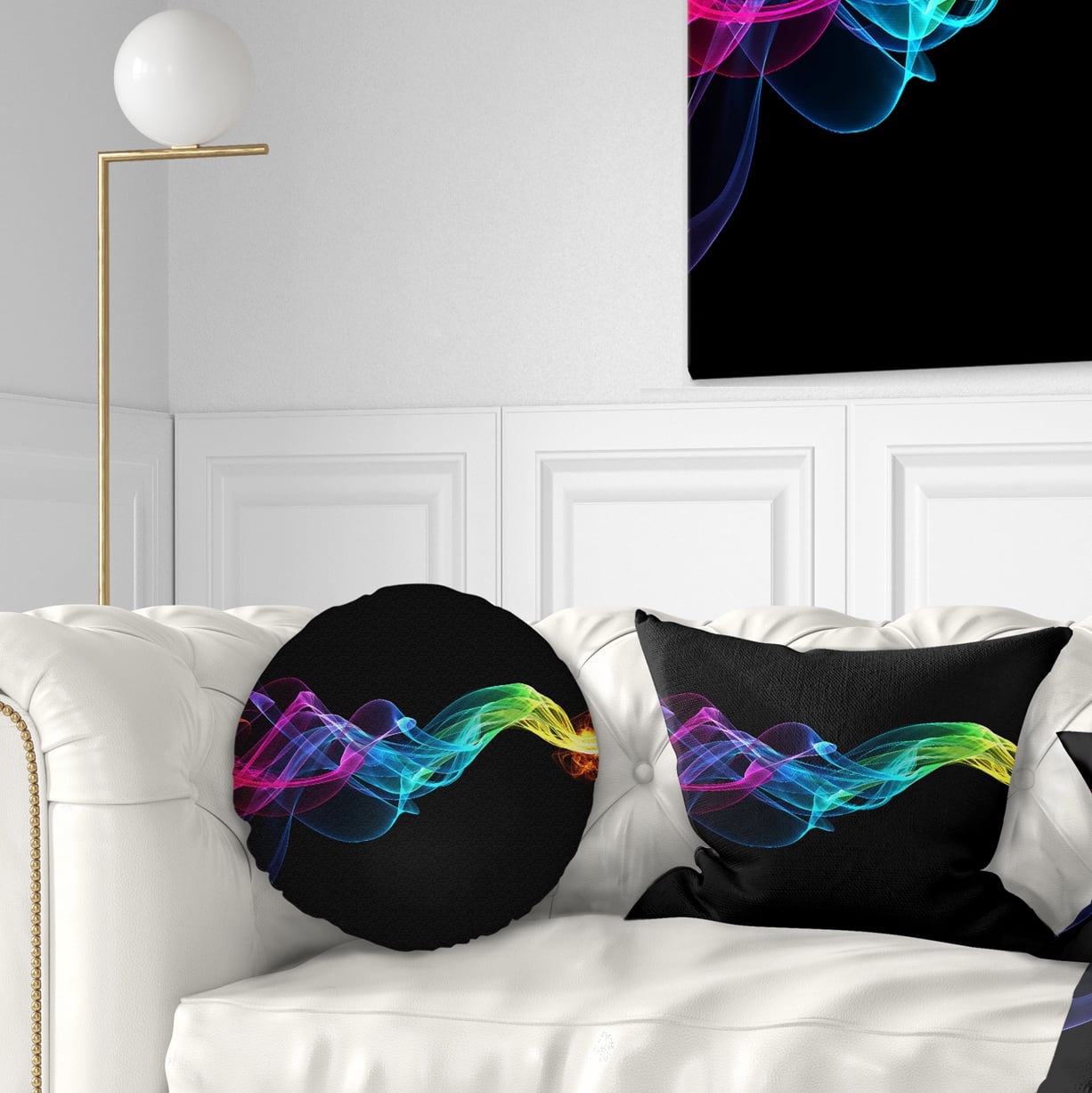 Designart Abstract Ribbon Waves on Black - Abstract Throw Pillow - 12x20