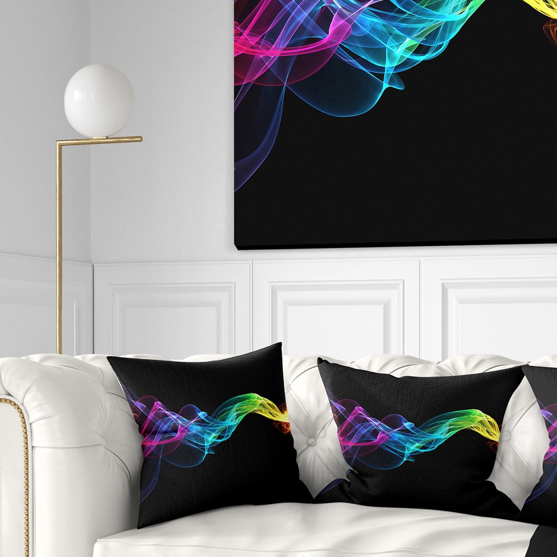 Designart Abstract Ribbon Waves on Black - Abstract Throw Pillow - 18x18